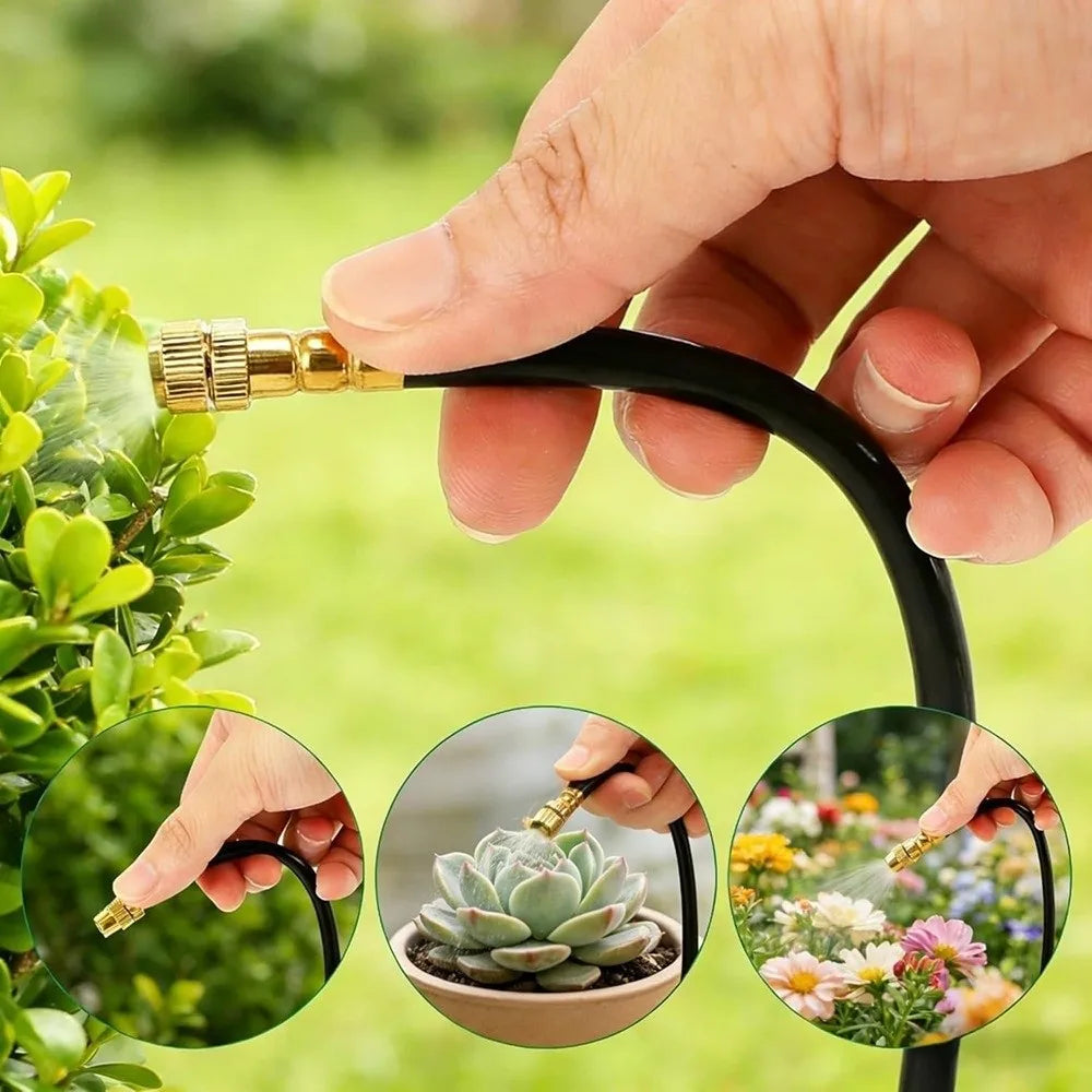 5Pcs Adjustable 360° Free-bend Misting Nozzles Quick Connect Large Area Coverage Misting Cooling System Anti-Rust with Tee Joint Vue
