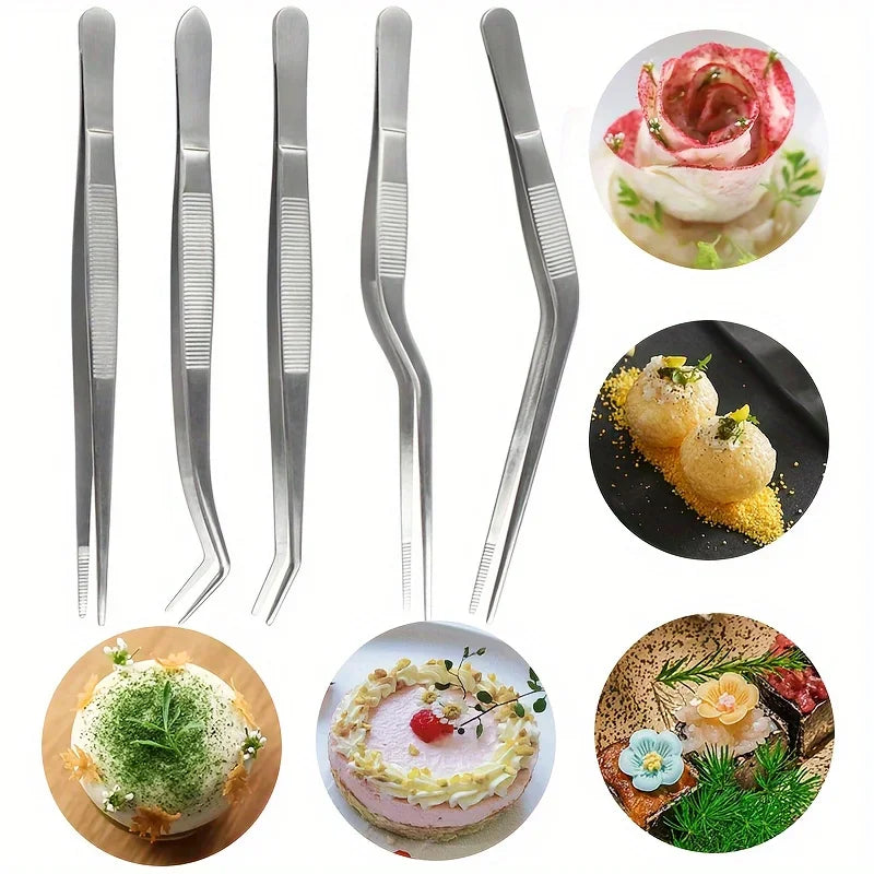 Tweezers Precision Kitchen 1pcs Cooking Plating Tweezer Stainless Steel Curved Tongs for Baking Decorating Beauty Vue