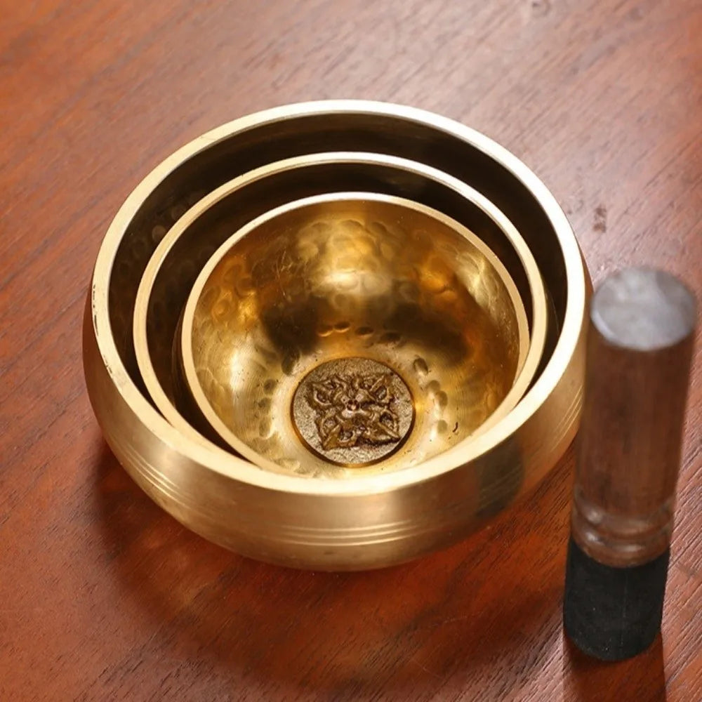 Soft Cushion Nepalese Singing Bowl Stress Relief Bottom Engraved Sound Bowl with Stick Home Decor Tibetan Singing Bowl Set Vue