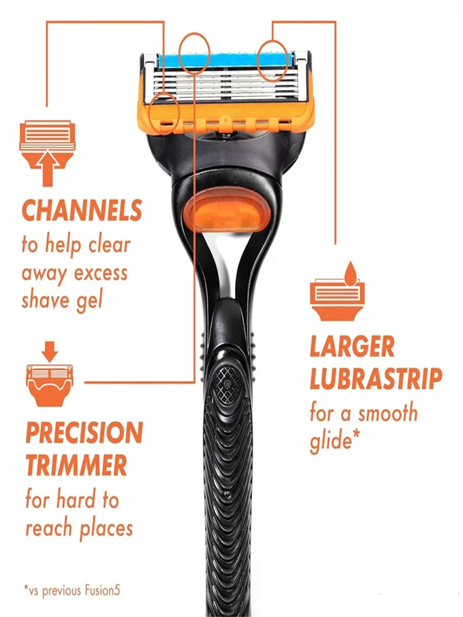 Original Gillette Fusion Razor for Men Face Hair Beard Shaving Manual Shaver Cassettes Replacement Razor Heads 5 Layers Blades Vue