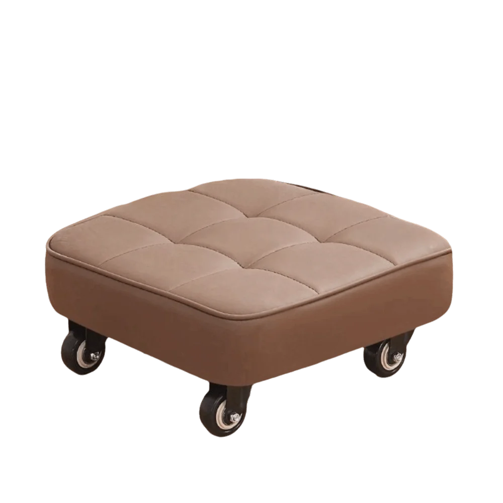 Kids Play Upholstered Swivel Caster Stool Rounded Edges Square Shape Rolling Stool Stitched 360° Foot Stool Entryway Lazy Rest Vue Brown