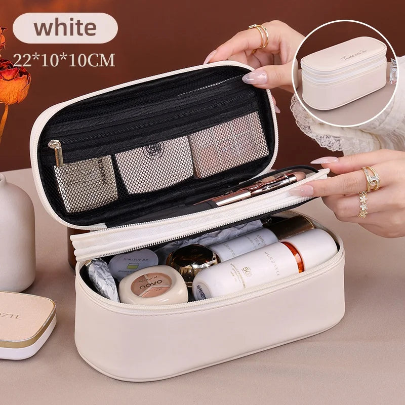 Women's Cosmetic Bag Makeup Bag Double Layer Large Capacity Luxury Cosmetics Organizer Travel Essentials Women Cosmetic Bag Vue White