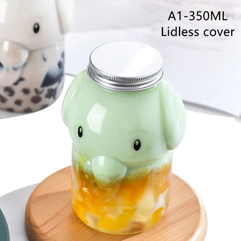 1Pc 350/500ML Cute Elephant Plastic Bottle Clear Milk Tea Bottle Water Bottle Portable Coffee Drinking Cup Drink Bottle Vue <500ml 350ML