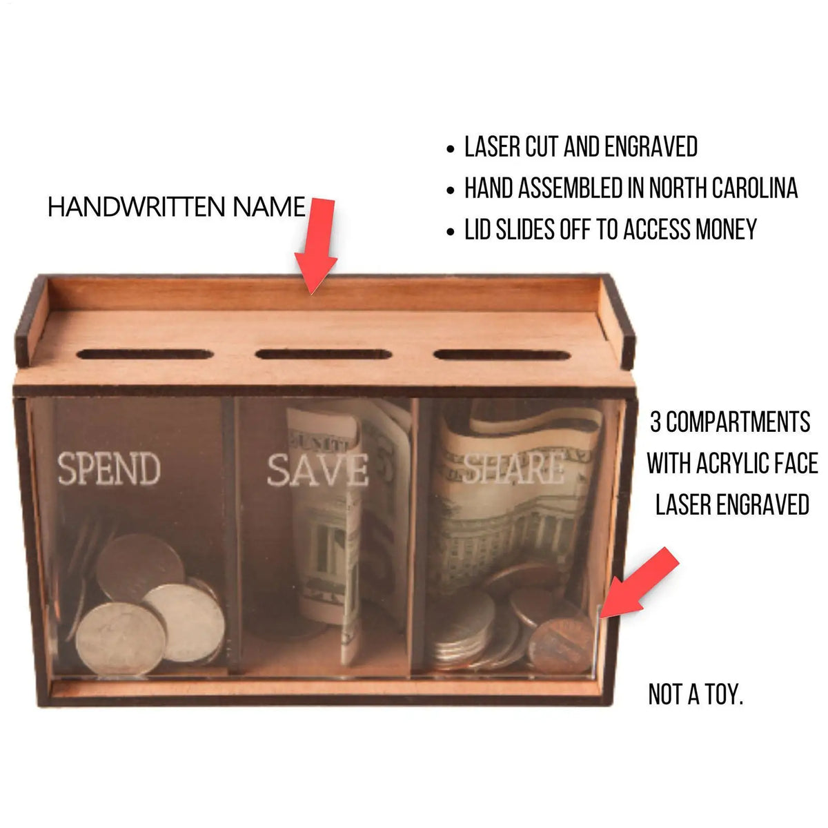 Money Bank for Adults Wooden 3 Compartments Removable Coin Saver Money Storage Organizer for Home Decoration Coin Banks Vue