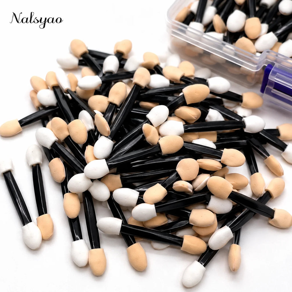 50/100/200PCS Disposable Dual Sides Eye Shadow Sponge Applicators with Container Makeup Applicator Length Eyeshadow Brushes Vue
