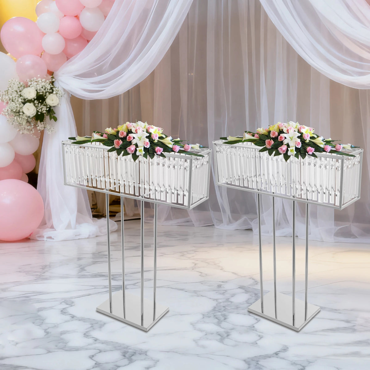 Silver Crystal Flower Stand Set of 2 | Wedding Centerpiece Crystal Flower Stand Vue XL United States
