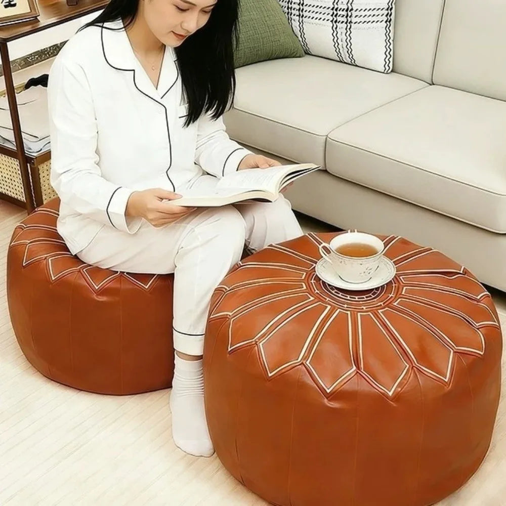Round Seat Cushion Cover Waterproof Embroidery Pumpkin Pouf Cover Large Capacity Unstuffed Storage Leg Bench Meditation Use Vue