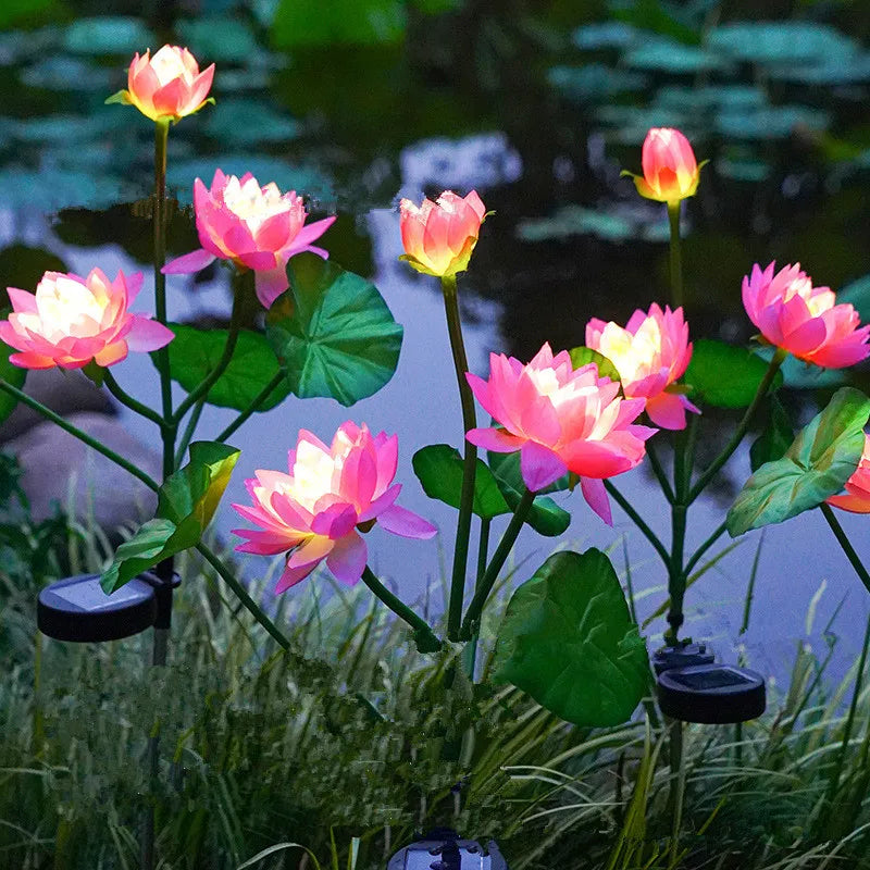 3 Head Simulation Lotus LED Solar Lights Christmas Party Waterproof Outdoor Garden Lawn Lamps House Decoration Night Light 064 Vue pink 1 pcs