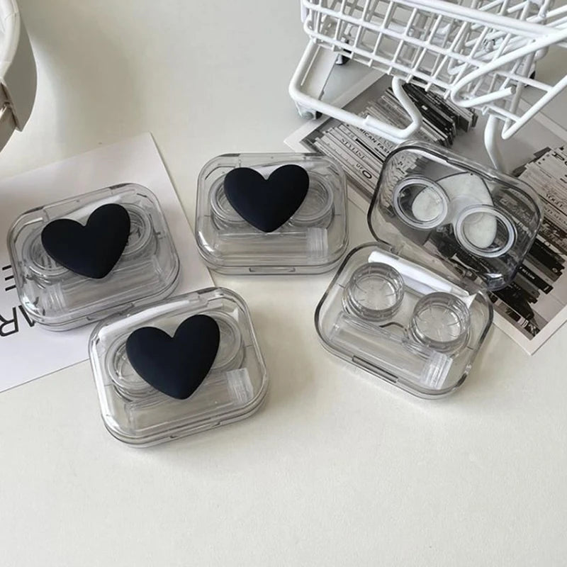 1Set Transparent Love Bow Contact Lens Case Contact Lens Cases Girl Portable Beauty Pupil Box Storage Eye Care Container Box Vue A3