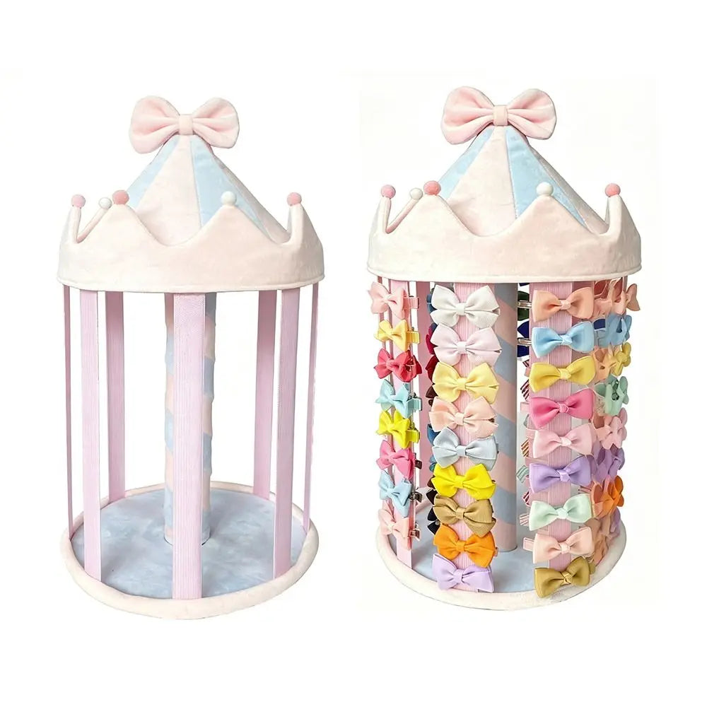 Cute Bow Design Hair Accessory Display Space Saving Carousal Shape Hair Clips Storage Stand Non-slip 8 Rows Hair Clips Organizer Vue