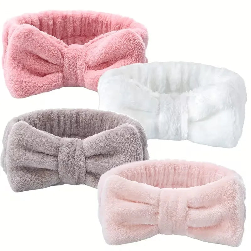 1-20PCS Light Beige Coral Fleece Headband Bow Design for Face Washing Makeup Yoga Turban Shower Hair Band for Women Girls Vue