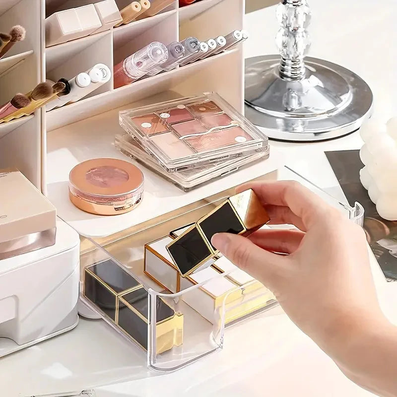 Large Capacity Cosmetic Tools Organizer with Drawers Oblique Makeup Brushes Storage Box for Storing Brushes Lipsticks Eyeshadows Vue