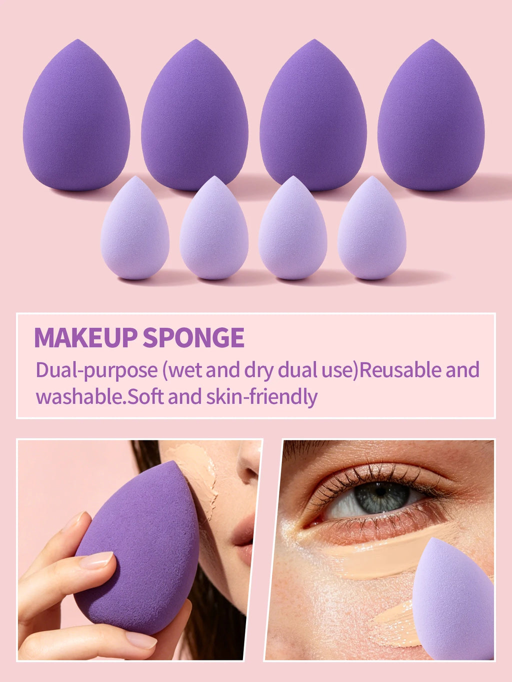 Headband Set. 1 Hair Band & 2 Wrist Bands & 4 Make‑Up Sponges & 8 Mini puff & 4 Triangular Powder Puff & 1 Makeup Remover Puff Vue