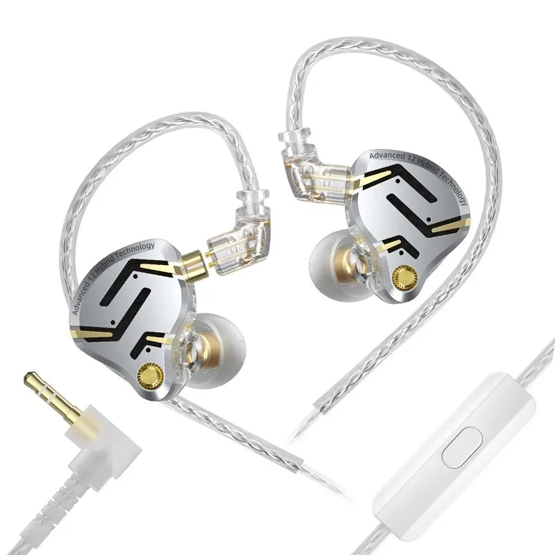 KZ ZS12 Pro 2 Hybrid HiFi In-Ear Earphones 1DD+5BA Hybrid IEM Earphones Vue Silver With Mic