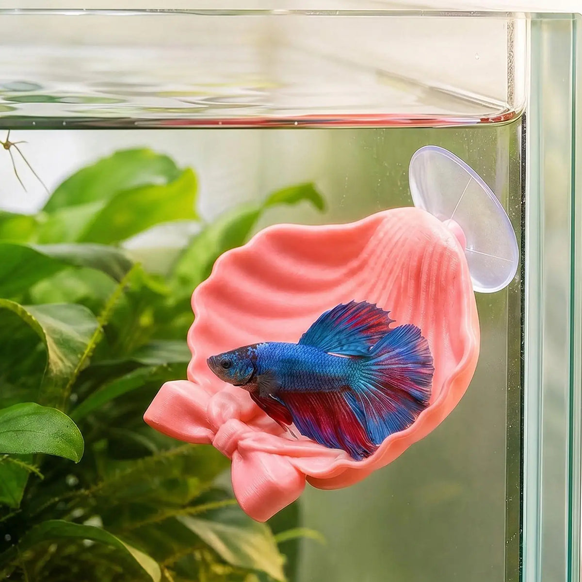 Betta Fish Hammock Floating Shell Shaped Suction Cup Pad Betta Fish Shell Bed for Shrimp Snails Frogs Goldfishes Guppy Koi Vue