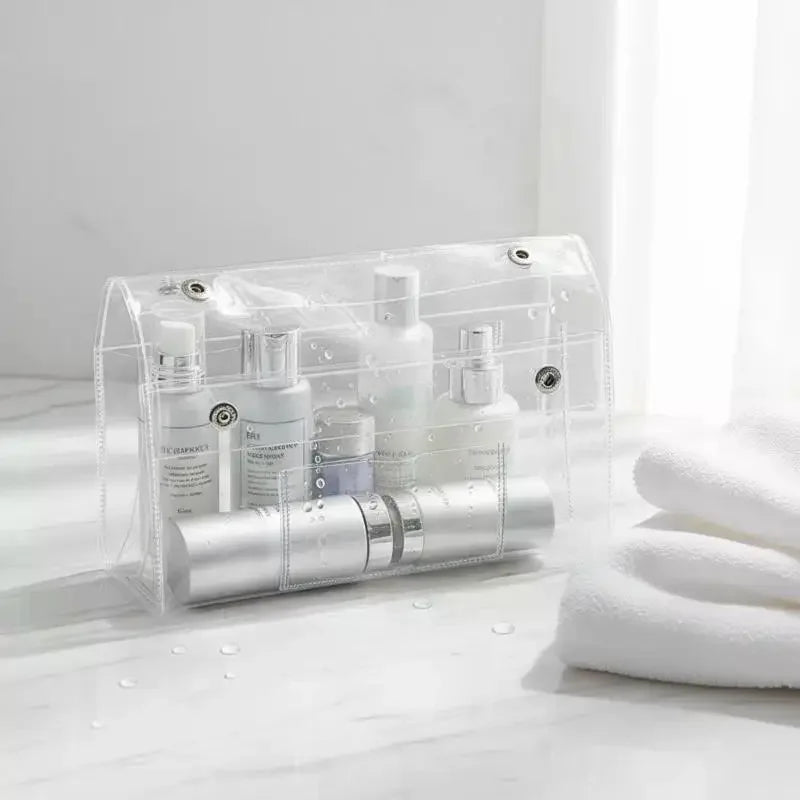 PVC Transparent Button Pencil Case Large Capacity Vertical Simple Ins Vue