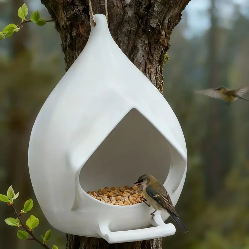 Plastic Waterproof Hanging Bird Feeder Large Capacity Rainproof Bird Feeding Dispenser with Stand Hummingbird Feeder Backyard Vue White