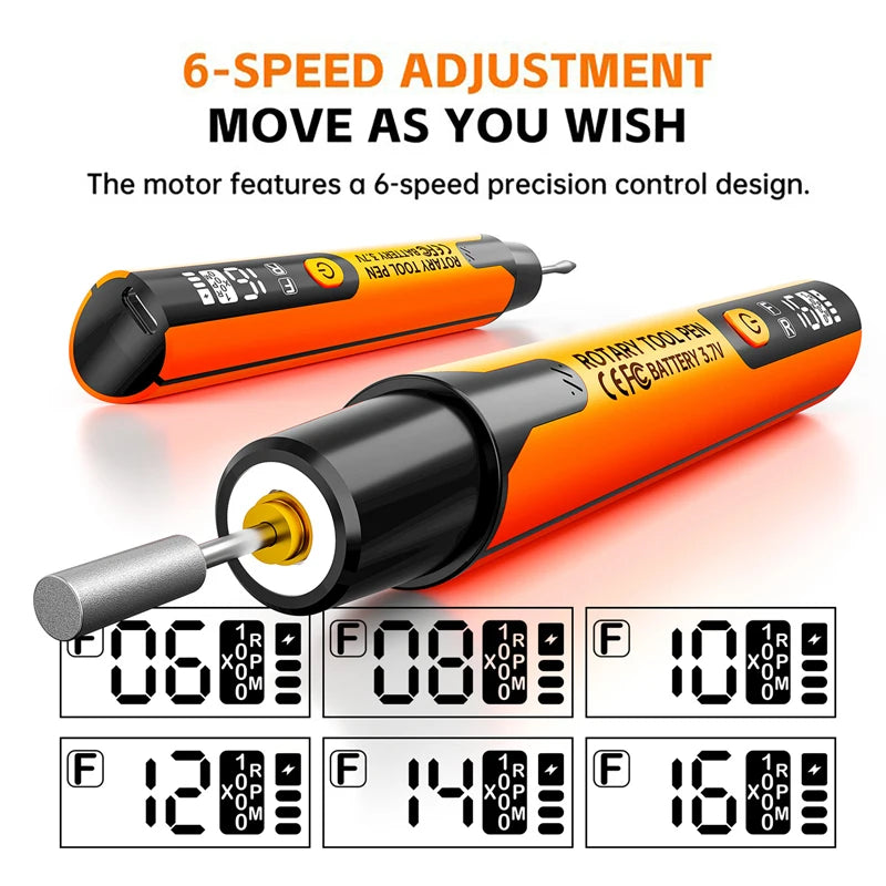 Mini USB Electric Grinder LED Display Electric Drill 6000-16000 RPM 6-speed Adjustable for Engraving Carving Milling Polishing Vue