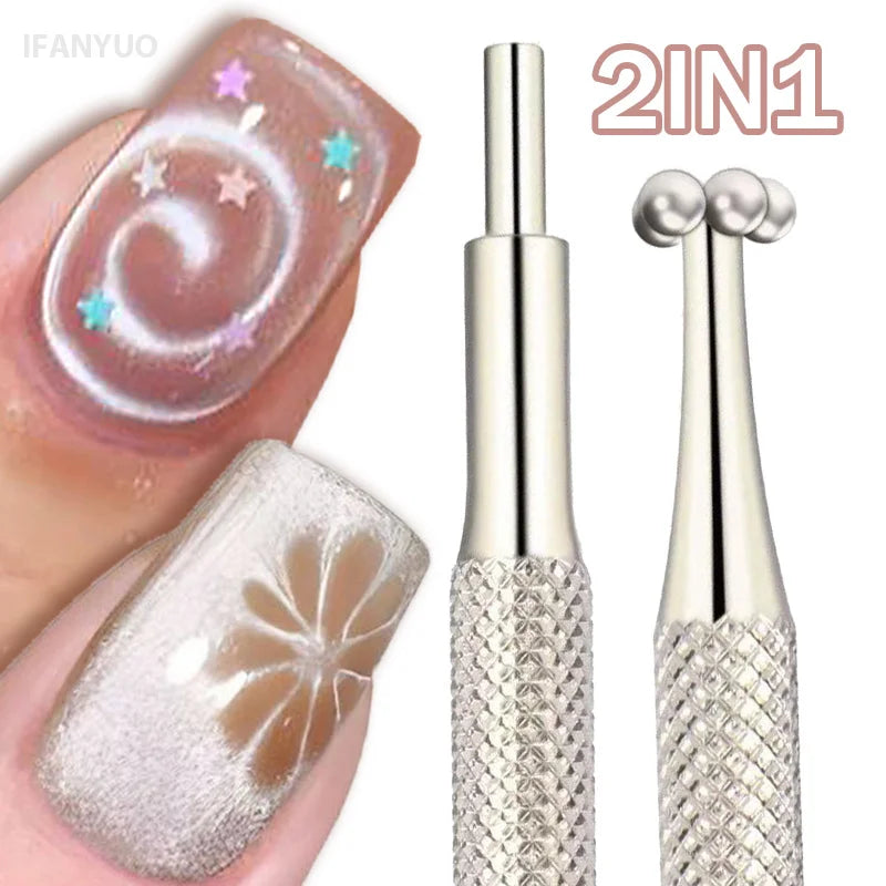 2in1 Flower Lollipop Vortex Cat Eye Nail Magnetic Pen 3D Plum Blossom Vortex Double Head Nail Art Magnet Stick Gel Nail Polish Vue