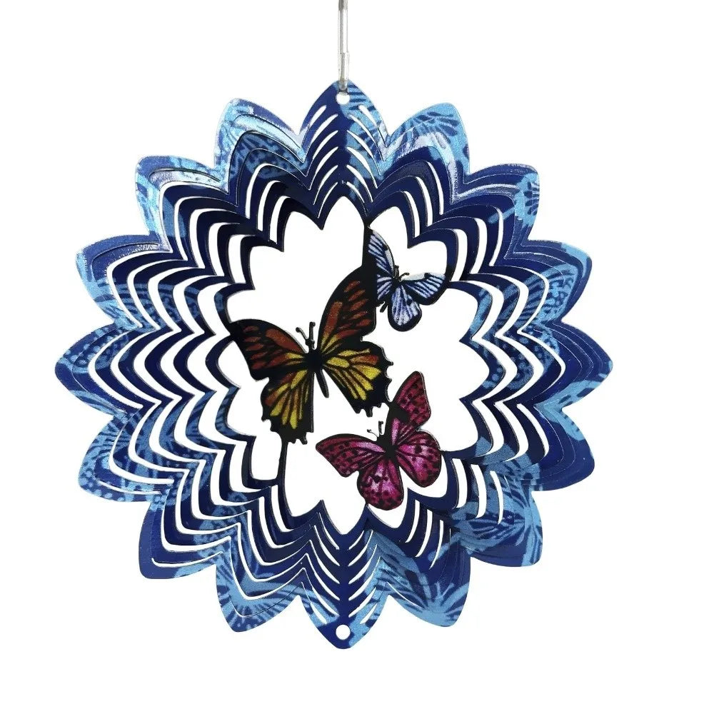 Vintage 3D Mandala Wind Chime Butterfly Flower Rotating Pendant Four-leaf Clover Vibrant Color Wind Spinner Yard Decoration Vue