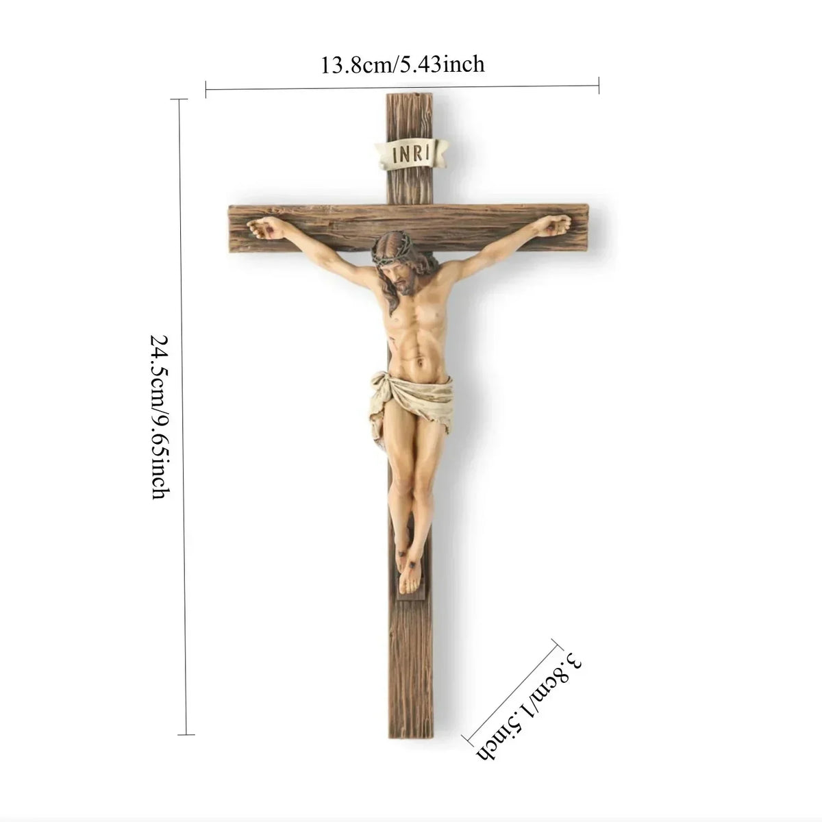 Retro Crucifix Resin Sculpture Jesus Cross Statue Religious Belief Figurine Home Chapel Bedroom Church Decor Christian Souvenir Vue A1