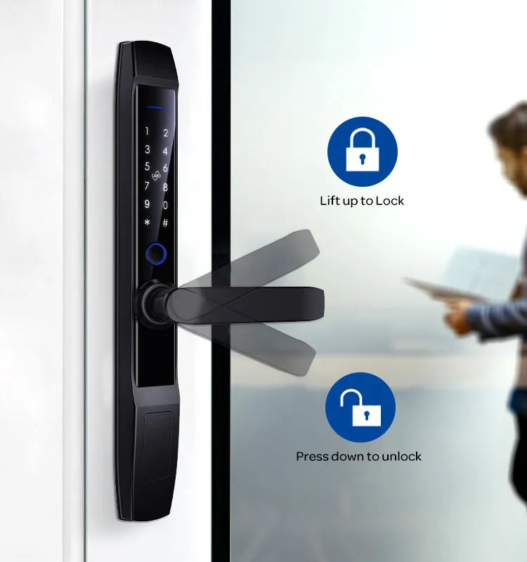 Zinc Alloy Tuya Smart Home Fingerprint Lock With Tuya Wifi APP IC Card Code Keyless Smart Electronic Aluminum Sliding Door Lock Vue