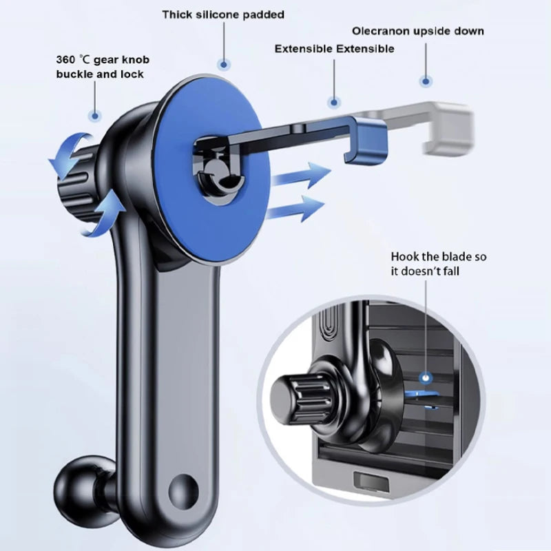 SEAMETAL Air Vent Car Phone Holder Horizontal Vertical Telescopic Air Outlet Hook Phone Mount Stable Fixed Cellphone Navigation Vue