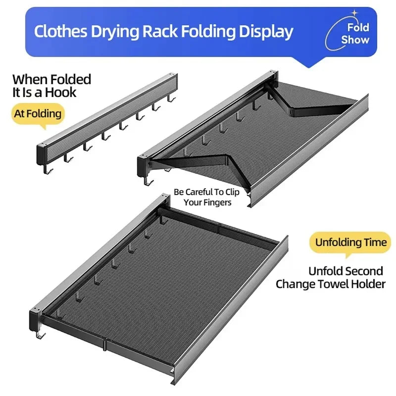 Wall Mounted Foldable Hat & Clothes Rack - Space Saving Organizer with Multi-Hooks for Bathroom, Balcony and Entryway Storage Vue
