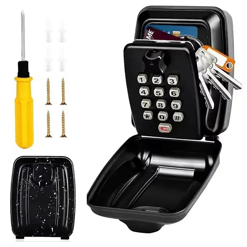 Password Combination Key Lock Box Storage Key Wall Mounted Outdoor Waterproof 12 Digit Security Key Safe Secret Organizer Box Vue Black-Nail wall