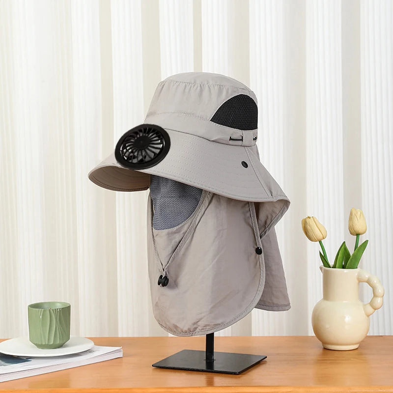 Solar Powered Fan Hat for Men Wide Brim UV Protection Hat for Outdoor Activities Hiking Fishing Camping Vue A5