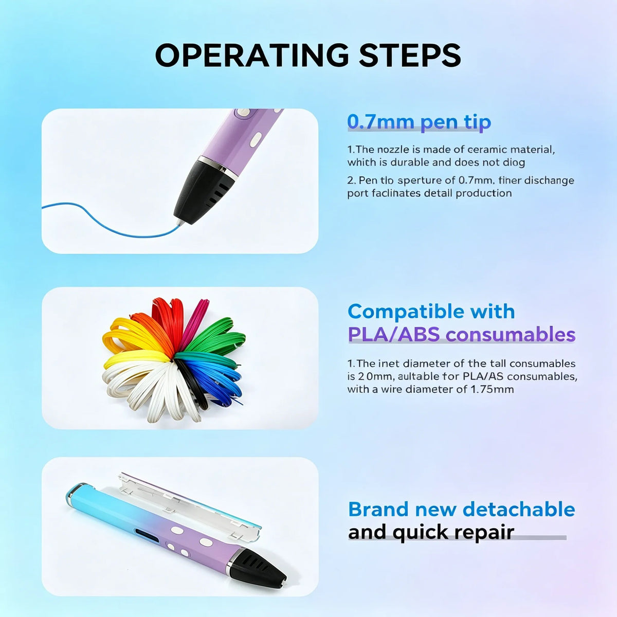 3D Doodle Pen OLED Display,3 Adjust Speed,Detachable Type-C,40 Colors PLA Filament 3D Printing Pen Kids DIY Craft Holiday Gifts Vue
