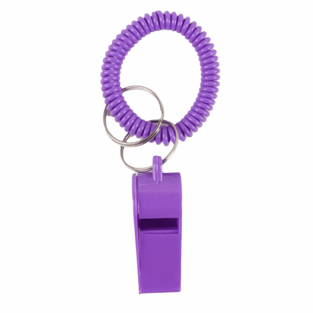 10Pcs Loud Crisp Sound Spring Wristband Whistle Colorful Plastic Sport Whistle Durable Emergency Referee Whistle Sports Training Vue Purple