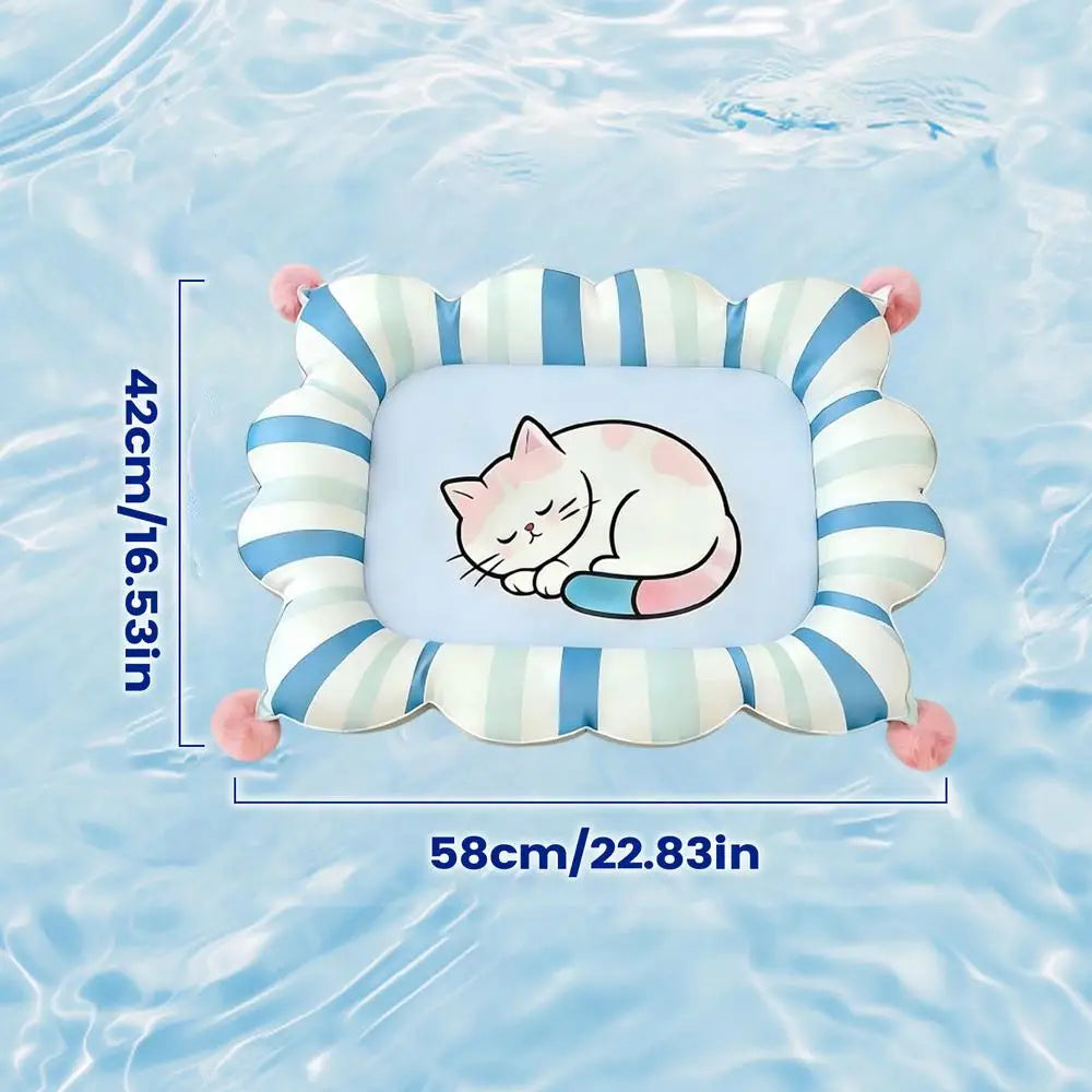 M/L Cute P attern Pet Cooling Mat, Summer Cool Sleeping Pad For Cat Dog, Portable Floor Bed For Home Camping Entryway, Non-Slip Vue M