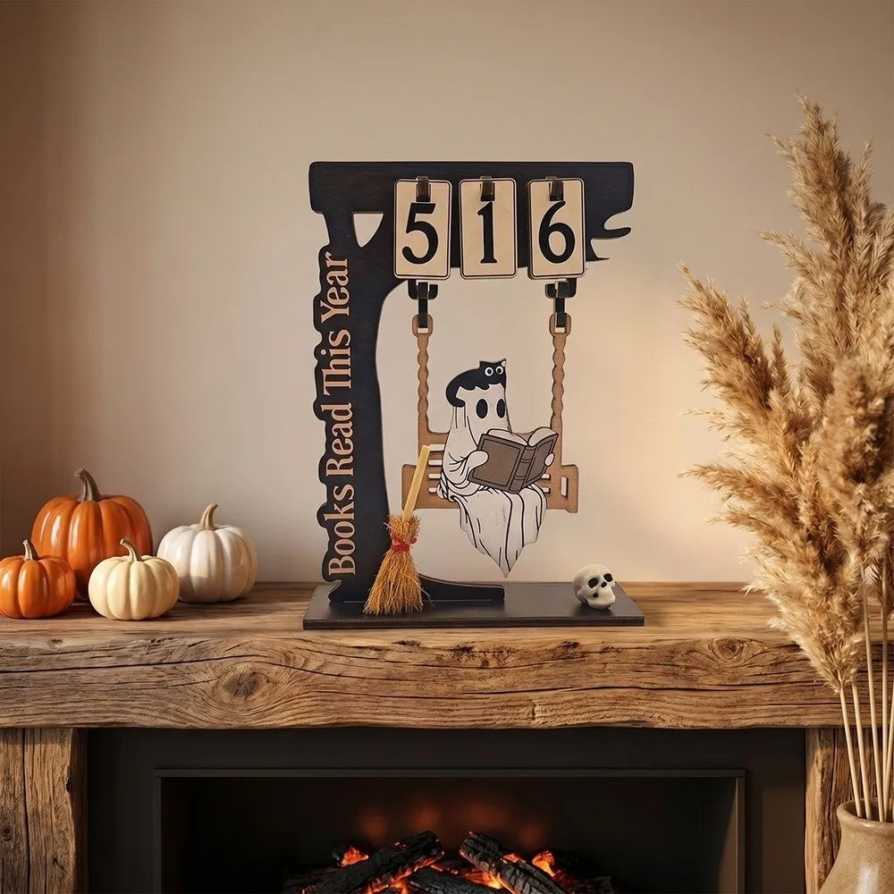 Dark Style Halloween Reading Counter Vintage Wooden Reading Ghost Swing Ornament Spooky Detachable Reading Ghost Figurine Vue
