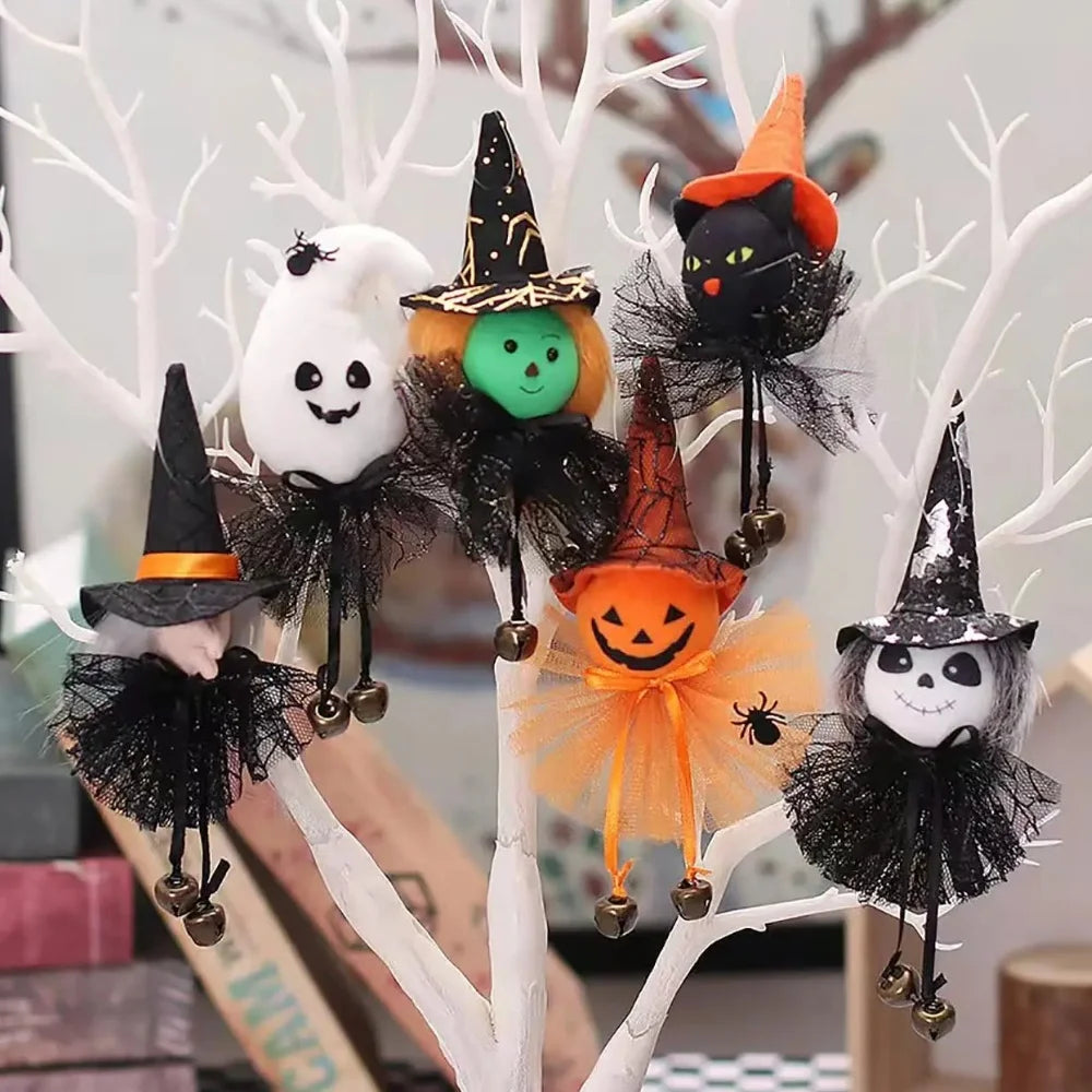 1-10PCS Halloween Witch Cat Pumpkin Ghost Hanging Pendant Scary Decor for Party Bar Haunted House Ornament Set Vue