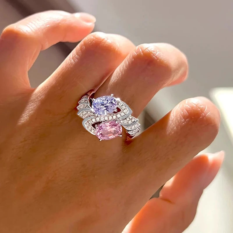 Huitan Purple Pink Cubic Zirconia Sparkling Women's Ring Fashion Ring Vue