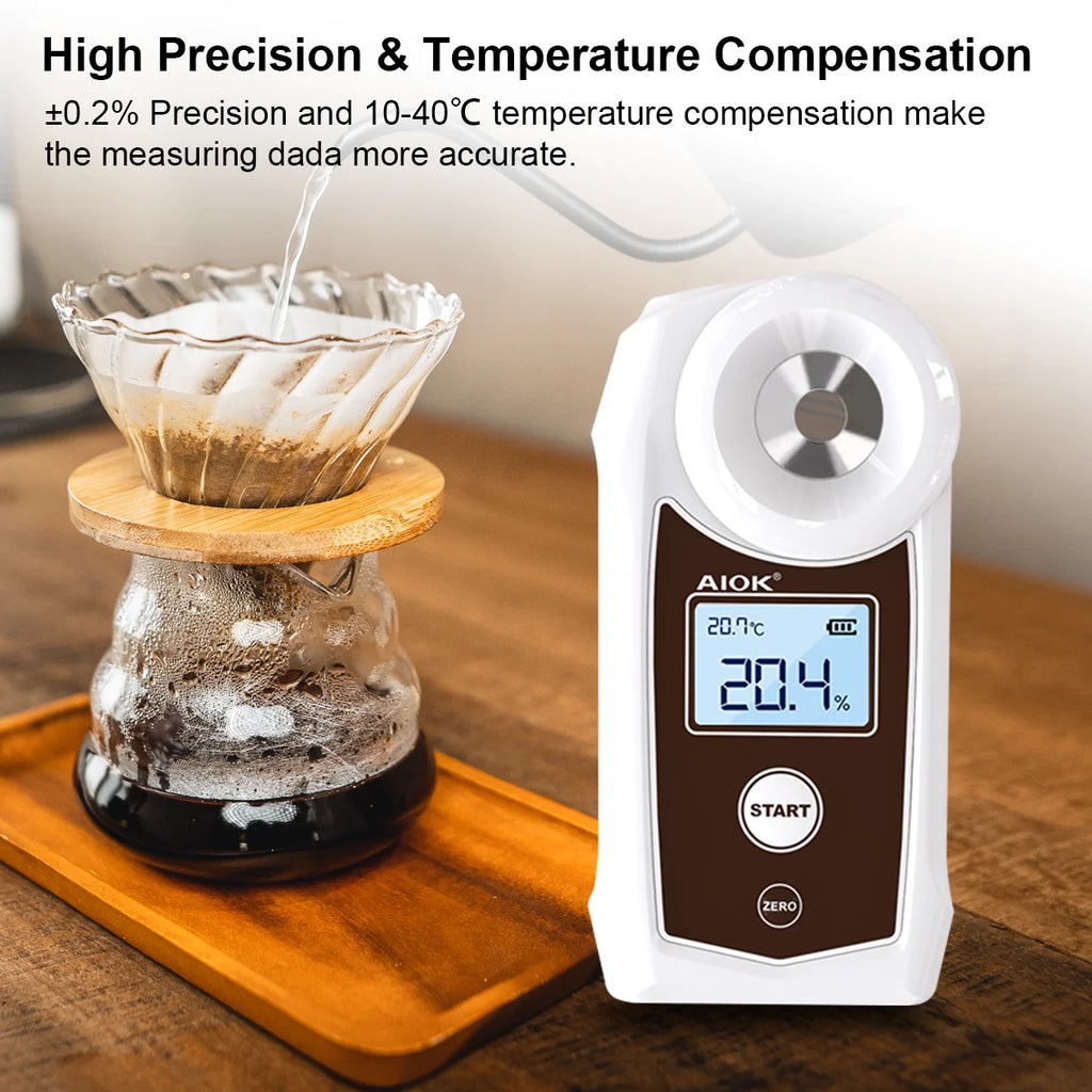 AIOK AK002K AK002KPRO Refractometer High Precision Coffee Concentration Meter Range TDS 0-22% Temerature Compensation IP67 PPBOX Vue