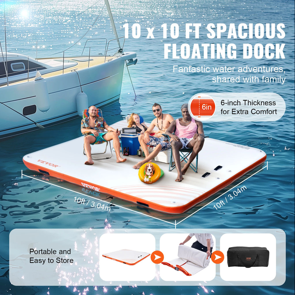 10x10 FT Inflatable Floating Dock Platform | Non-Slip Water Mat Inflatable Floating Dock Vue