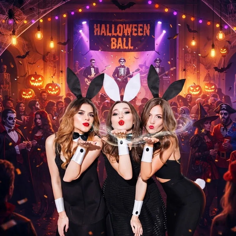 1-10PCS Bow Bunny Ear Headband Set for Girls Adult Costume Role Play Easter Halloween Party Masquerade Dance Night Club Vue