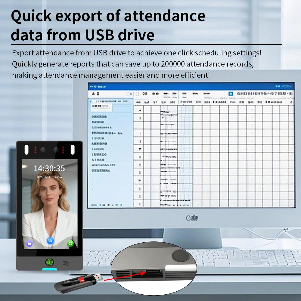 Asia Teco 8inch 20000user RFID TCP/IP WIFI Dynamic Face Recognition Access Control Time Attendance Machine Free Cloud Api Ai801 Vue