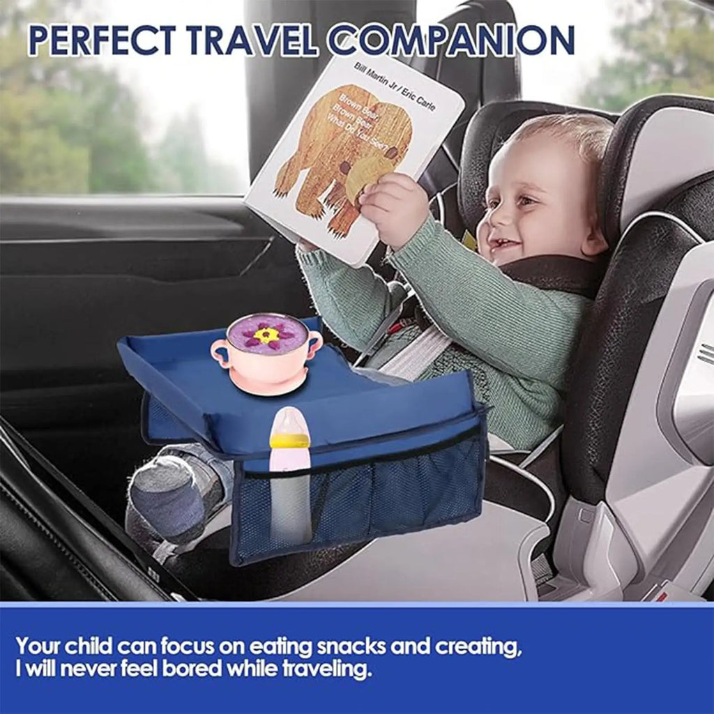 40x32x20cm Car Seat Travel Tray for Kids, Foldable Non-Slip Desk Organizer, Road Trip Activity Table with Cup Holder Accessories Vue