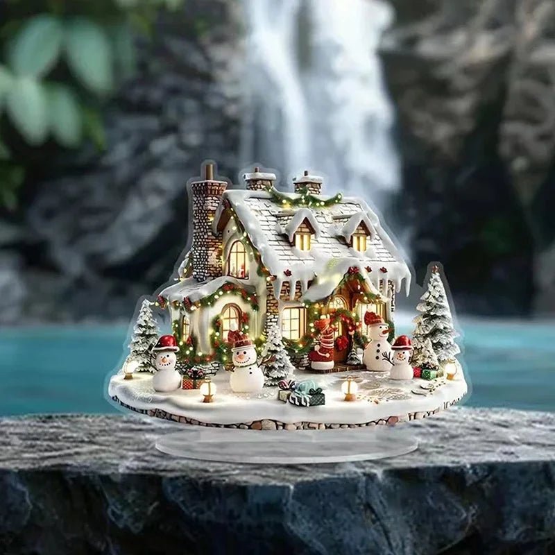 2D Flat Acrylic Christmas Desk Decor With Base Snowman House Rotating Carousel Design Indoor/Outdoor Home Office Decoration Vue