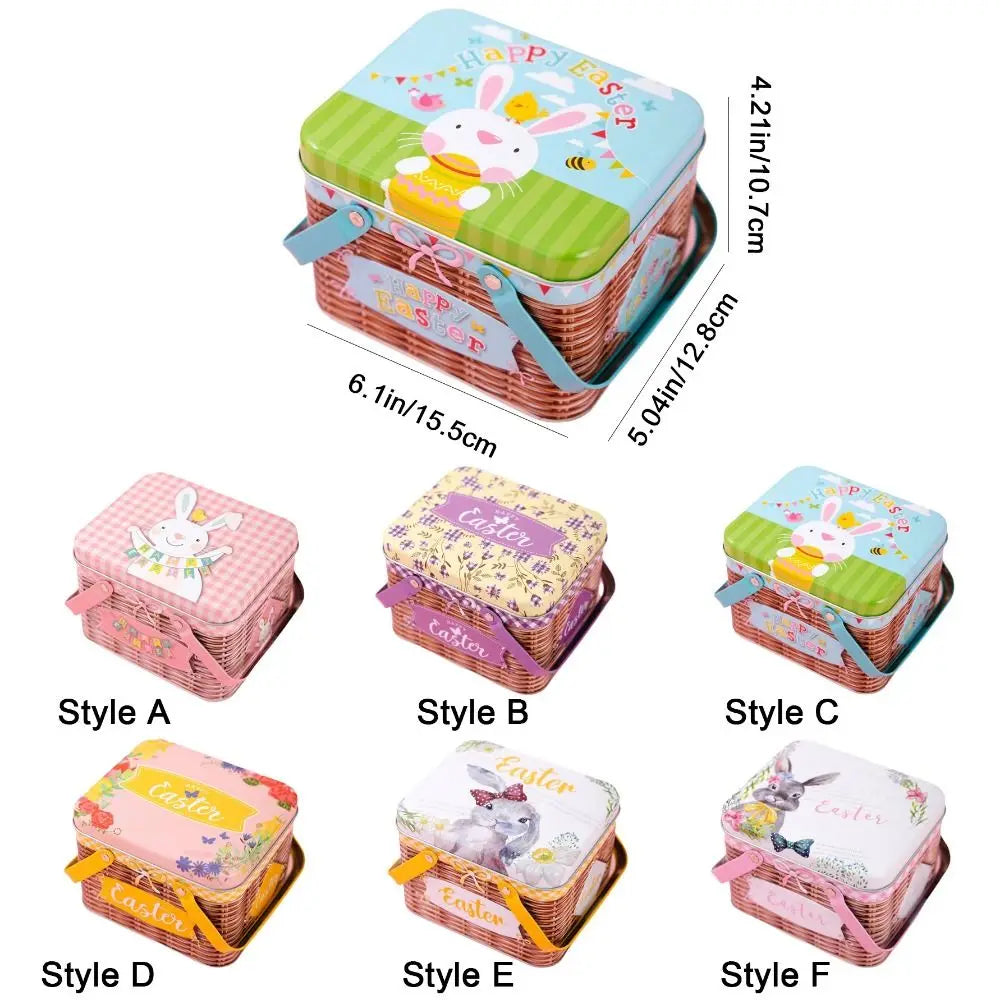 Practical Cartoon Easter Metal Tin Box Sealing Large Easter Gift Boxes Moisture-proof with Handle Snack Storage Box Holiday Vue