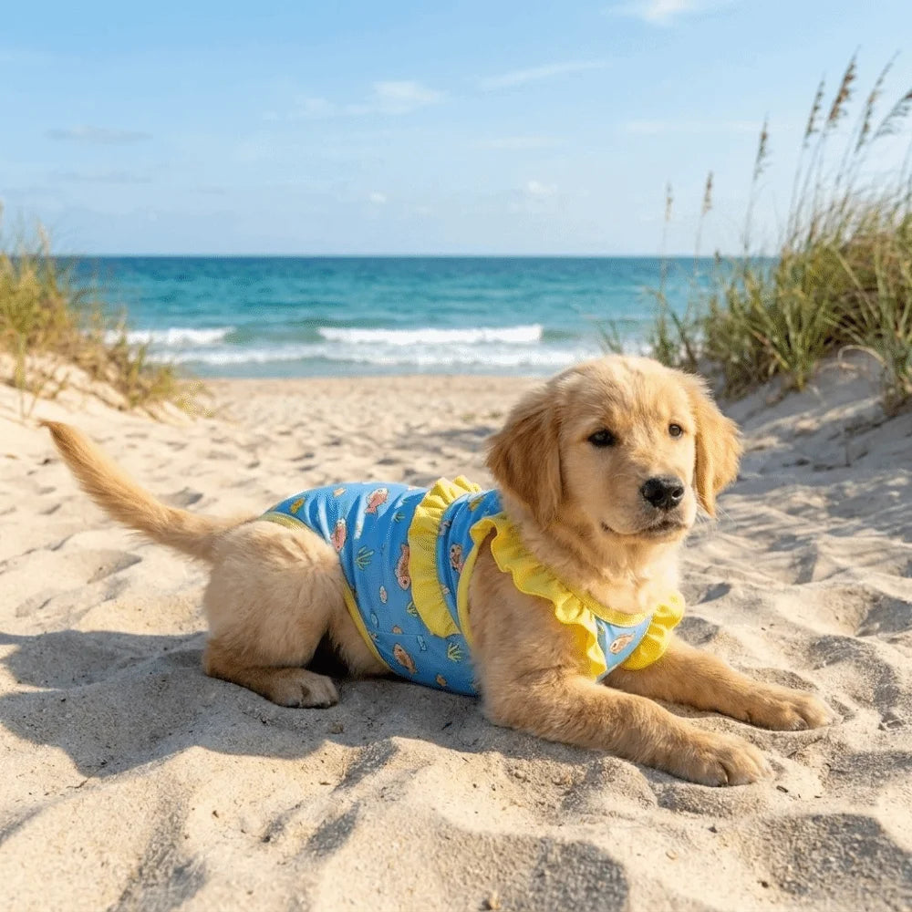 Pet Apparel Cartoon Print Dog Bikini Vest Stretchy Comfortable Dog Swimsuit Breathable Soft Puppy Swimming Suit Pool Parties Vue