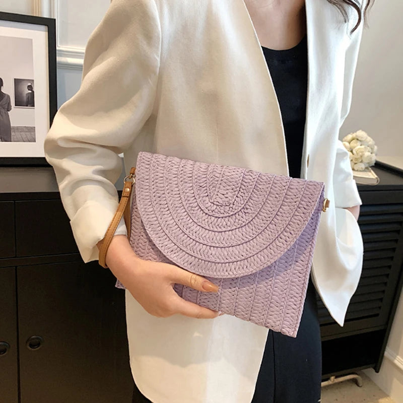 Summer Travel Beach Bag Straw Woven Clutch Fashion Designer Crossbody