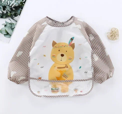 Boys Girls Burp Cloth Banana Bibs For1-3Year Baby Long Sleeve Scarf Waterproof Toddler Art Smock Feeding Bib Apron Pocket Infant Vue B31 Sleeveless Bear 0-3Years