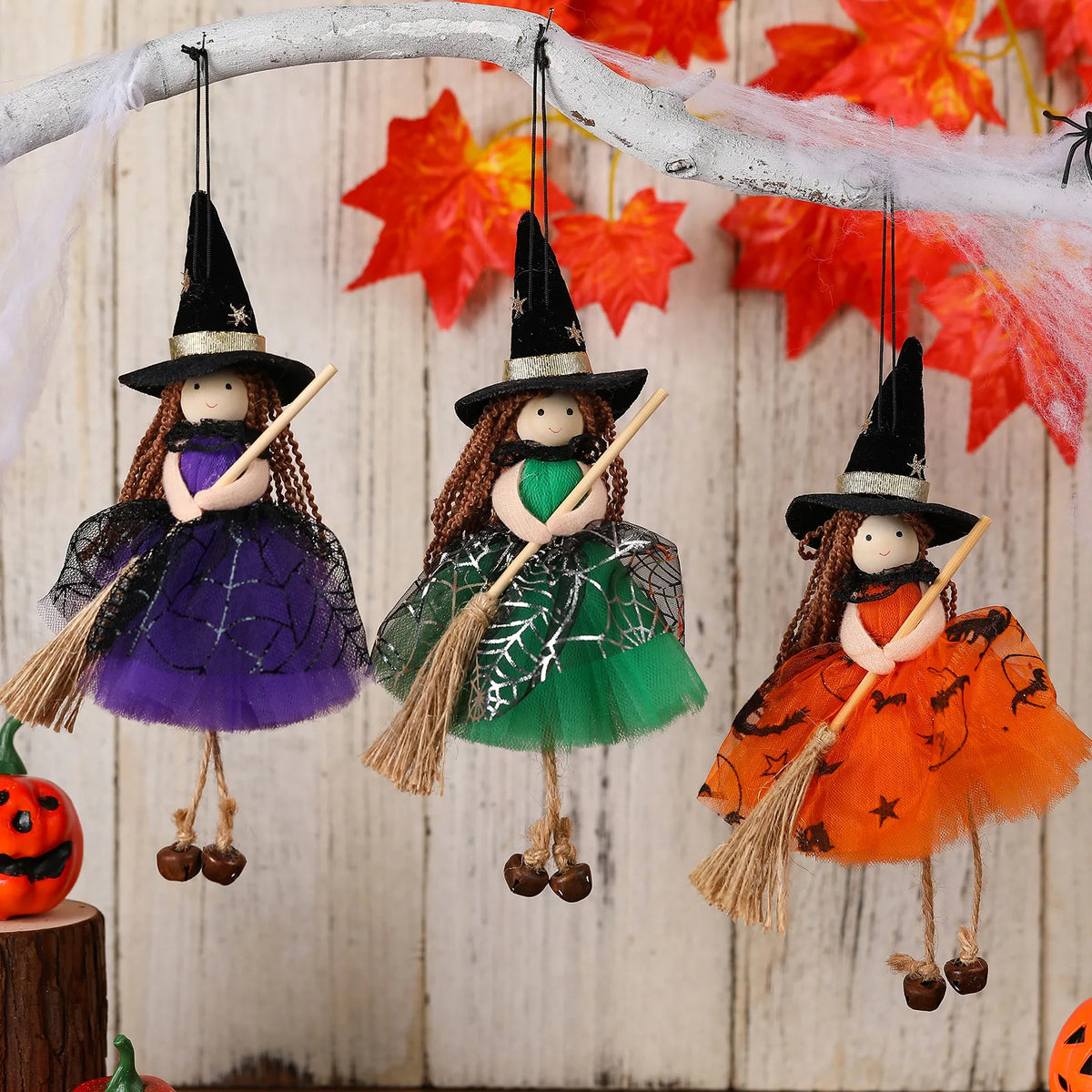 1-10PCS Pumpkin Head Witch Hanging Decoration with Thread and Jingle Bell for Halloween Tree Mantel Window Doorway Porch Party Vue