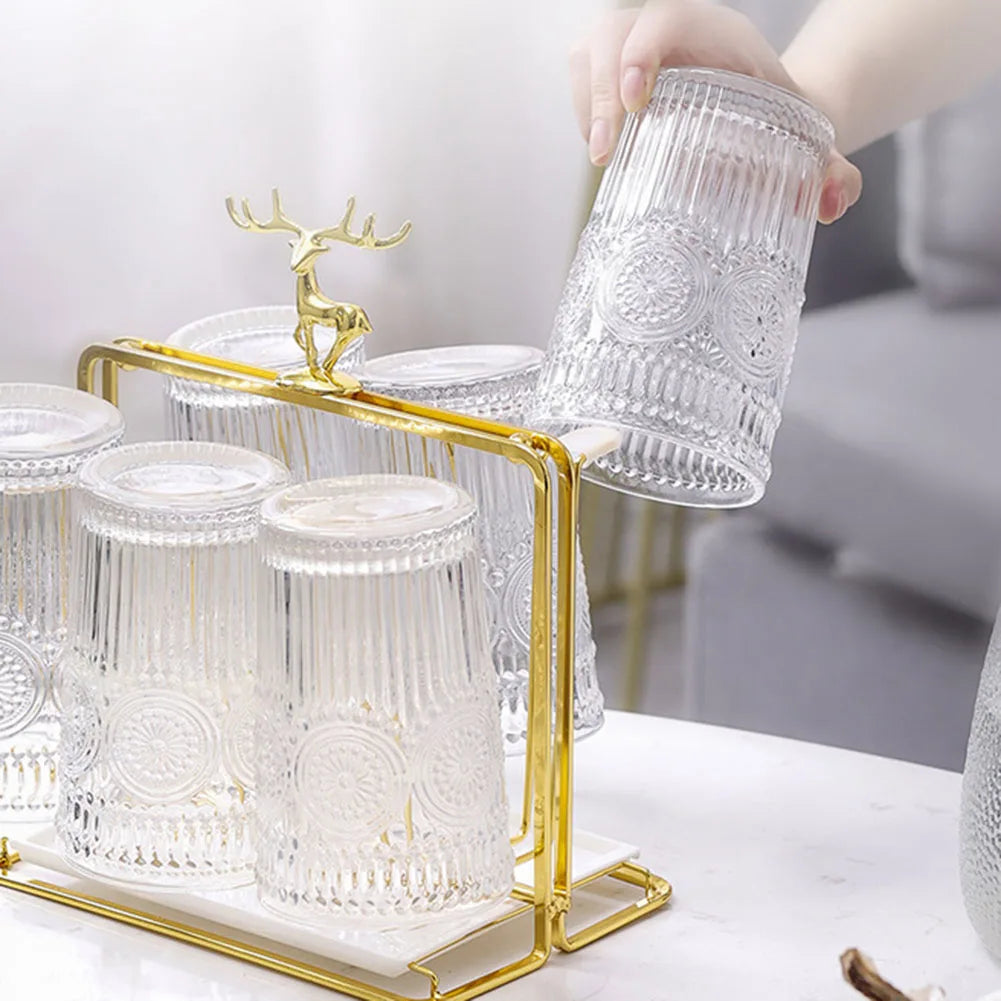 ABKW-Water Draining Cup Holder Luxury Glass Rack Household Elk Water Cup Drain Stand 6 Cups Kitchen Tool Organize Cup Drying Vue gold
