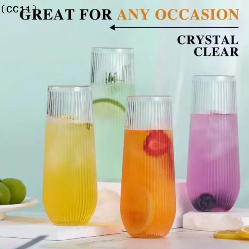 1/5 Pcs Plastic Transparent Ribbed Wine Glasses Disposable Stemless Wine Glasses Plastic Cocktail Glasses For Unbreakable〔CC11〕 Vue