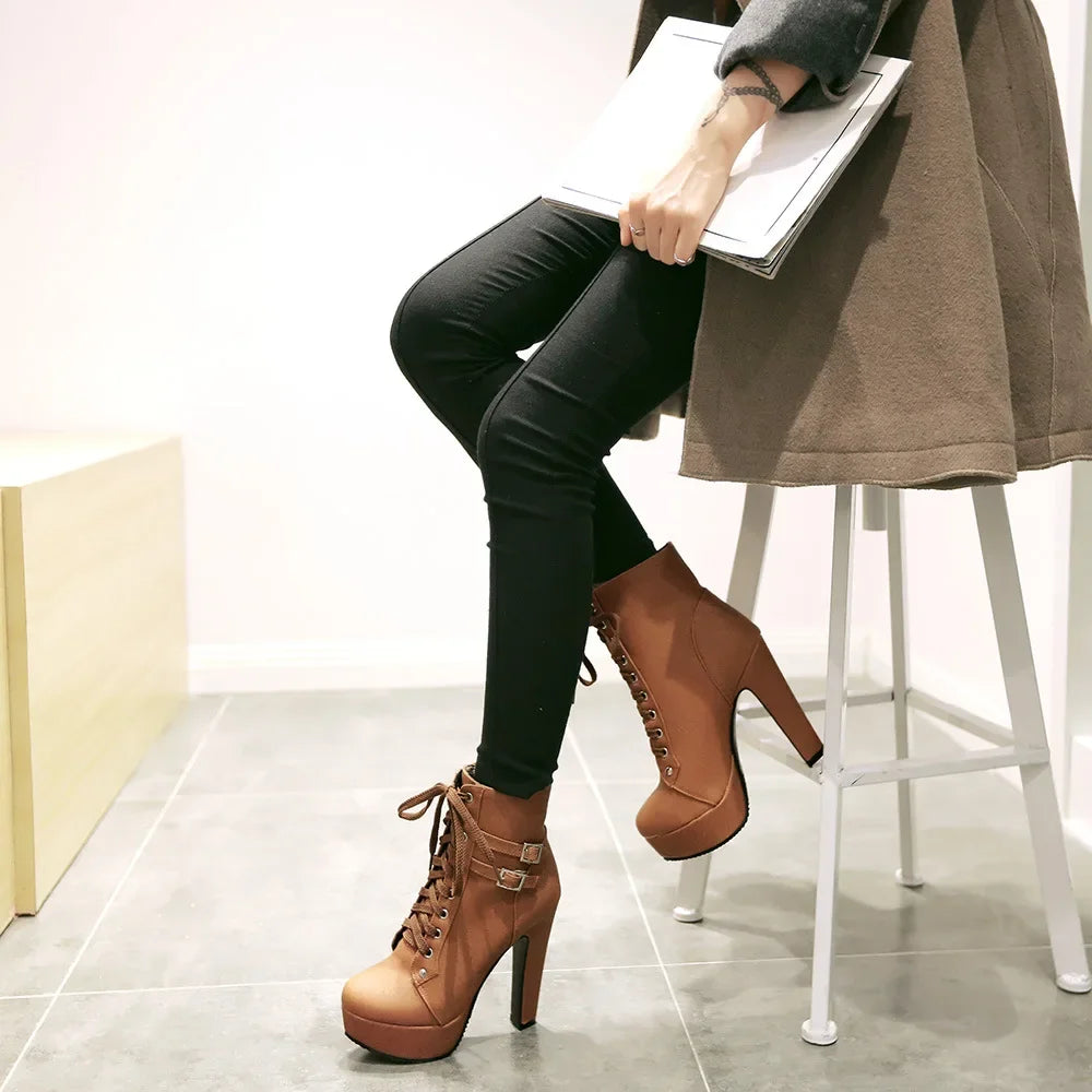 Women's Cross Strap Platform Ankle Boots High Heels Platform Ankle Boots Vue